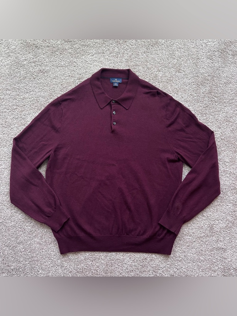 Brooks Brothers Extra Fine Merino Wool Long Sleeve Polo Sweater Burgundy XXL